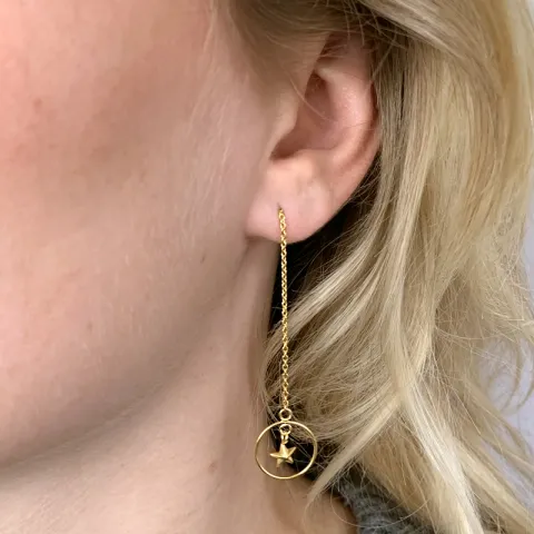 lange ketting oorbellen in verguld zilver