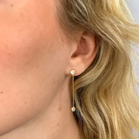 lange zirkoon ketting oorbellen in verguld zilver