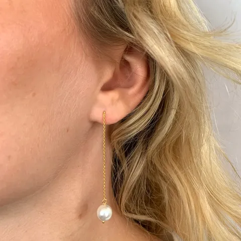 lange parel ketting oorbellen in verguld zilver