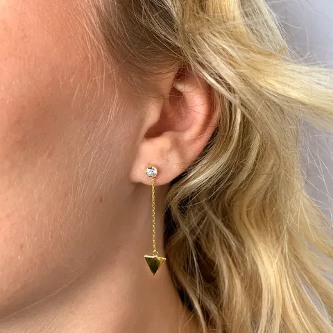 lange driehoekig ketting oorbellen in verguld zilver