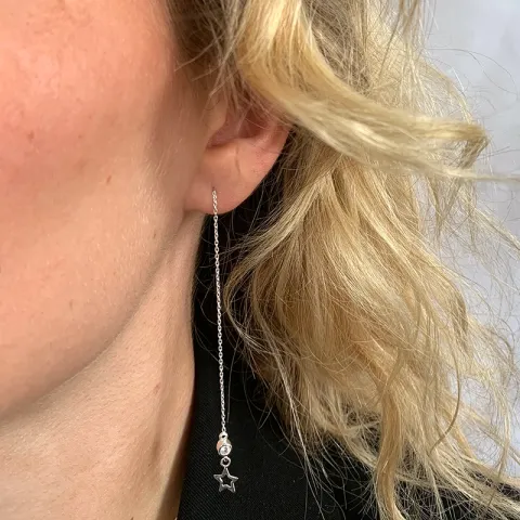 lange ster ketting oorbellen in zilver