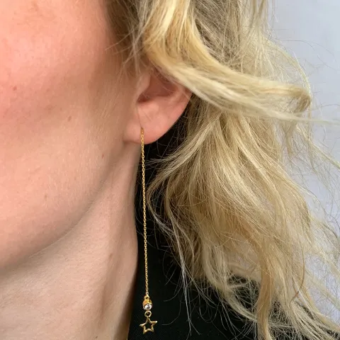 lange ster ketting oorbellen in verguld zilver