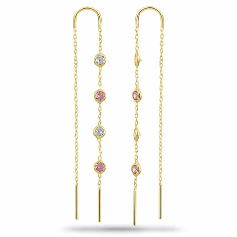 pink zirkoon ketting oorbellen in verguld zilver