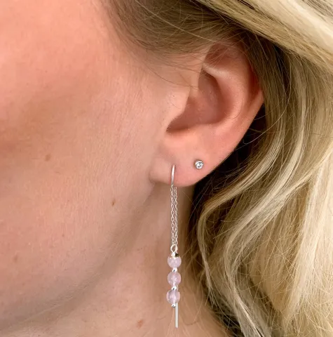 roze kwarts ketting oorbellen in zilver - Loom Stones