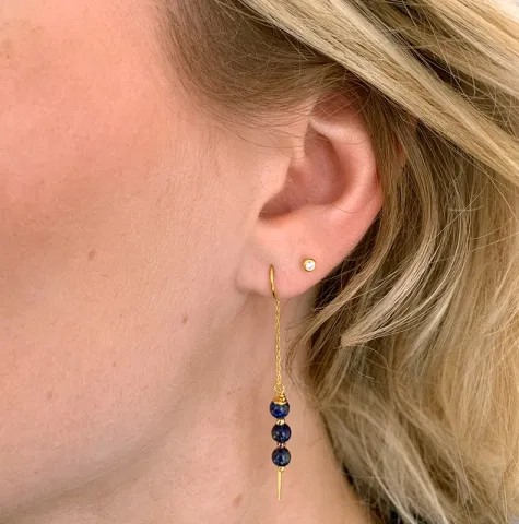 lazuursteen ketting oorbellen in verguld zilver - Loom Stones