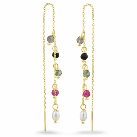 multikleurige steen ketting oorbellen in verguld zilver - Loom Stones