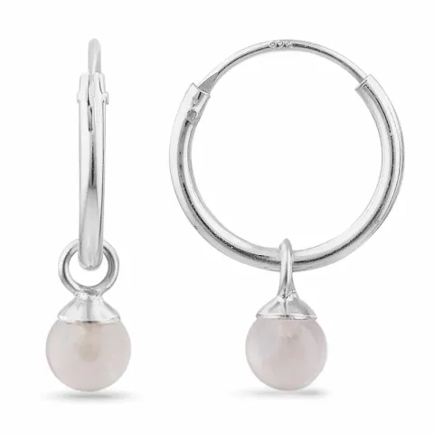 12 mm roze kwarts creool in zilver - Loom Stones