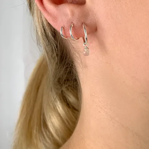 12 mm roze kwarts creool in zilver - Loom Stones