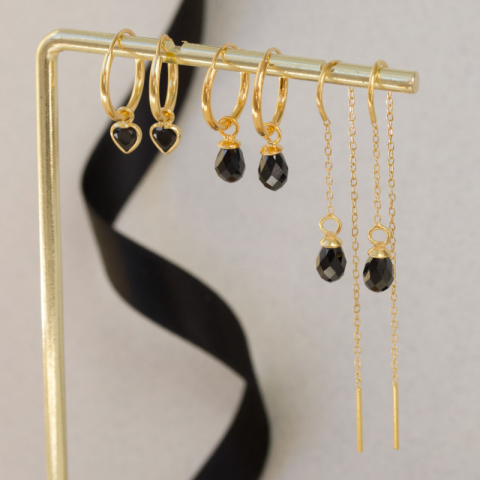 zwart zirkoon ketting oorbellen in verguld zilver - Loom Stones