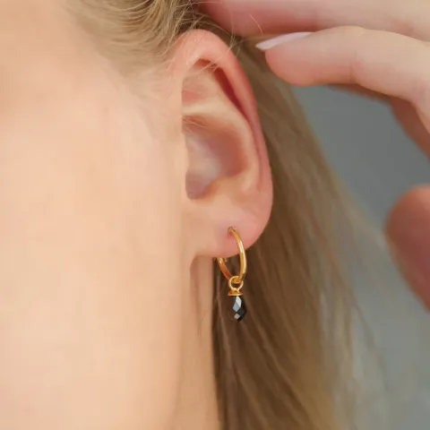 12 mm zwart zirkoon creool in verguld zilver - Loom Stones