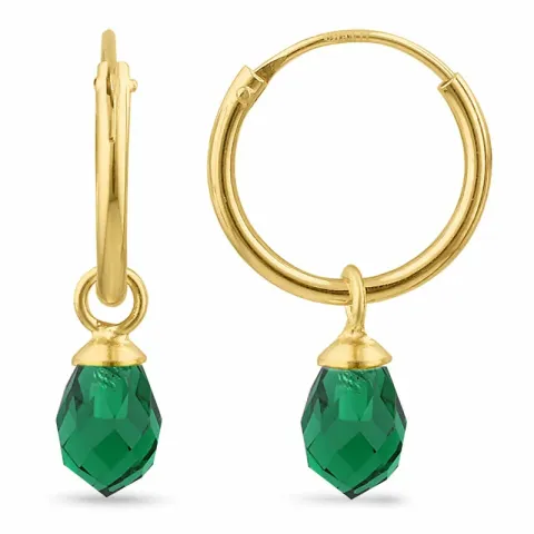 12 mm smaragd glas creool in verguld zilver