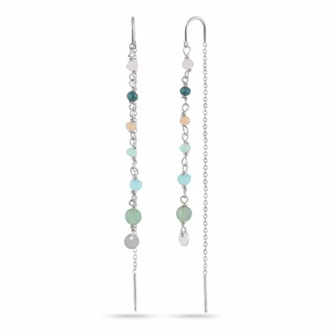 lange multikleurige ketting oorbellen in zilver
