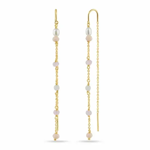lange pink ketting oorbellen in verguld zilver
