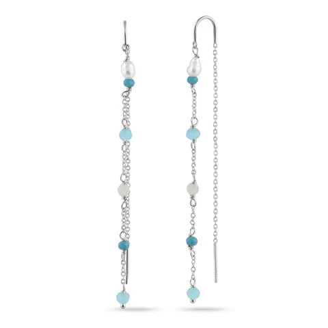 lange blauwe ketting oorbellen in zilver