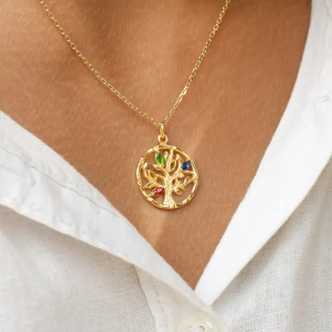 boom van het leven veelkleurig hanger in verguld sterlingzilver