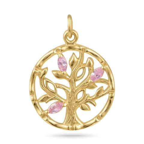 boom van het leven pink zirkoon hanger in verguld sterlingzilver