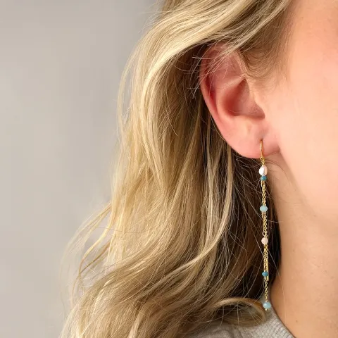 lange blauwe parel oorbellen in verguld sterlingzilver