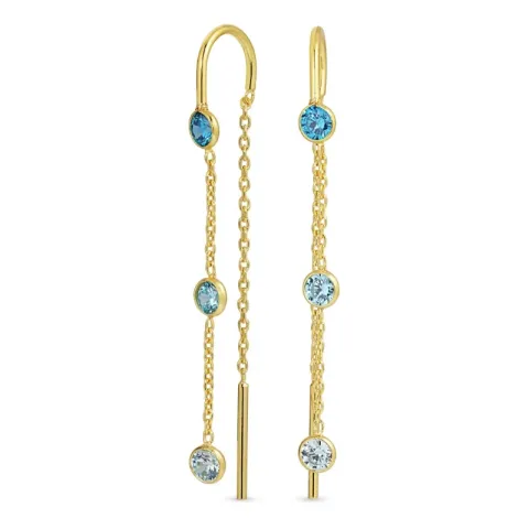 lange blauwe zirkoon ketting oorbellen in verguld zilver