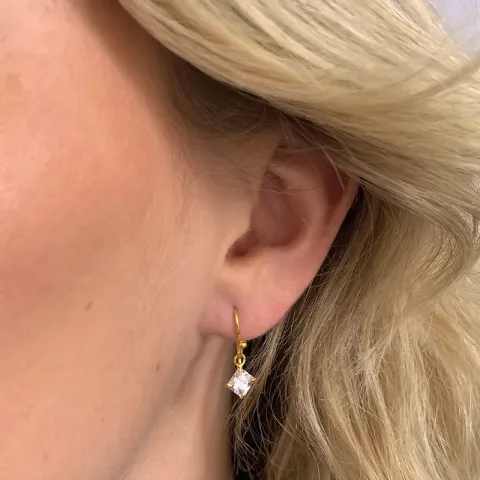 Lange vierkant zirkoon oorbellen in verguld sterlingzilver