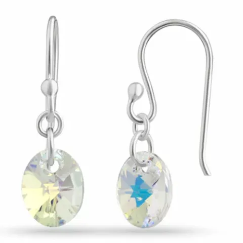 Lange ovaal kristal oorbellen in zilver