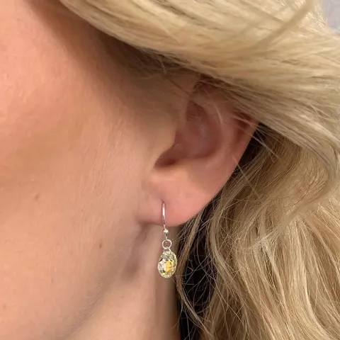 Lange ovaal kristal oorbellen in zilver