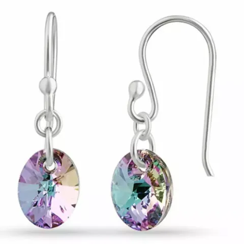 Lange ovaal kristal oorbellen in zilver