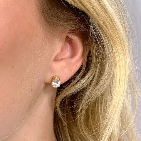 Druppel zirkoon oorsteker in verguld sterlingzilver