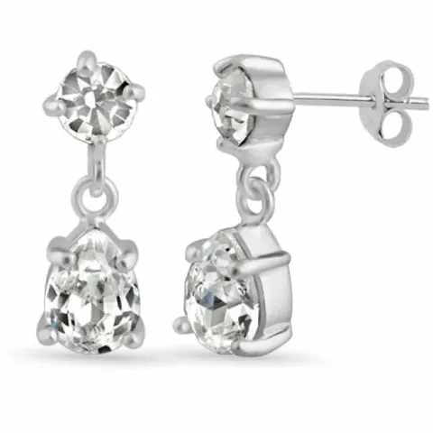 Lange druppel kristal oorbellen in zilver