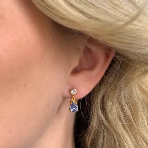 lange druppel kristal oorbellen in verguld sterlingzilver