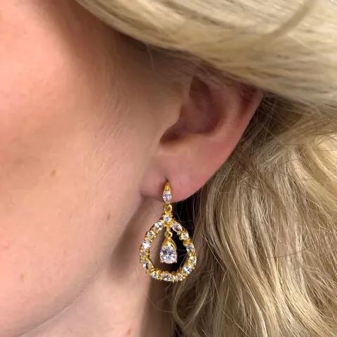 lange druppel zirkoon oorbellen in verguld sterlingzilver
