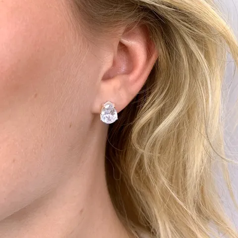 druppel zirkoon oorsteker in zilver