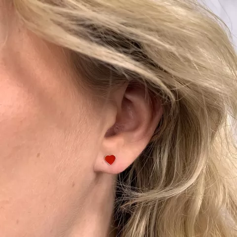 Hart rode oorbellen in zilver