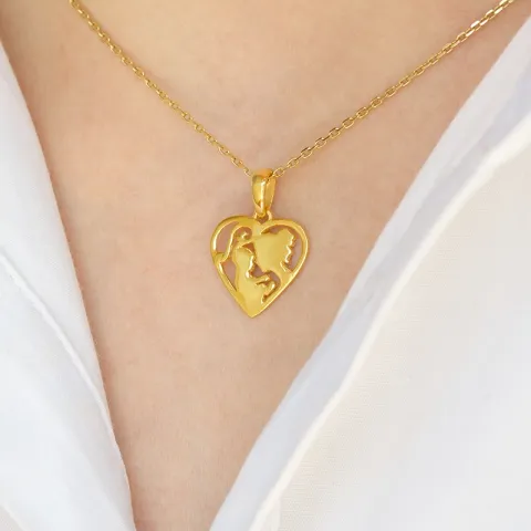 hart moeder en kind ketting in verguld sterlingzilver met hanger in verguld sterlingzilver