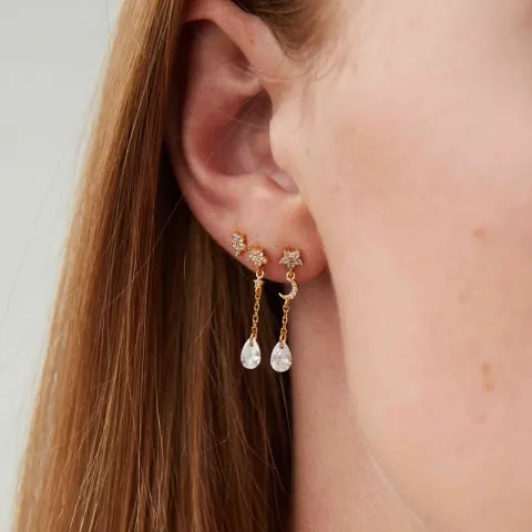Hultquist Stella Luna maan en ster oorbellen in verguld sterlingzilver witte zirkoon