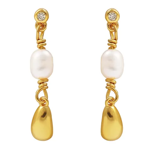 Hultquist Pebble petite oorbellen in verguld sterlingzilver witte zirkoon