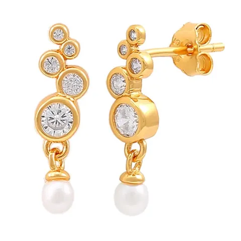 Hultquist Sienna parel oorbellen in verguld sterlingzilver witte zirkoon