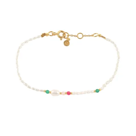 Hultquist armband in verguld sterlingzilver groen steen pink steen roze steen