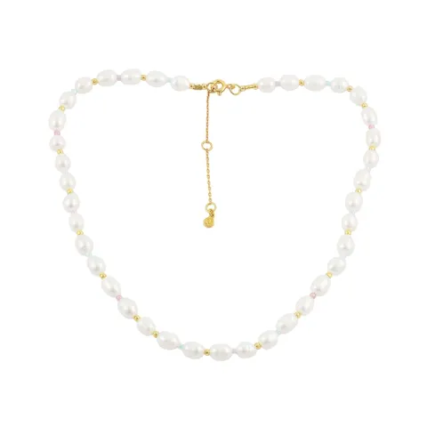 Hultquist Pastel parel ketting in verguld sterlingzilver