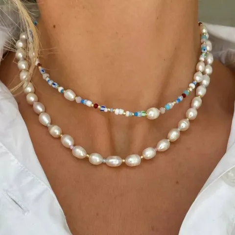 Hultquist Pastel parel ketting in verguld sterlingzilver