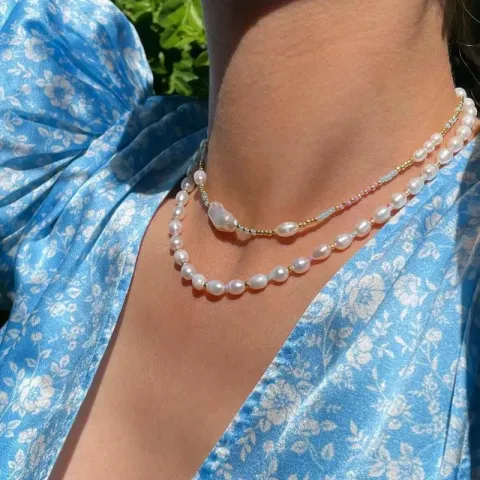 Hultquist Pastel parel ketting in verguld sterlingzilver