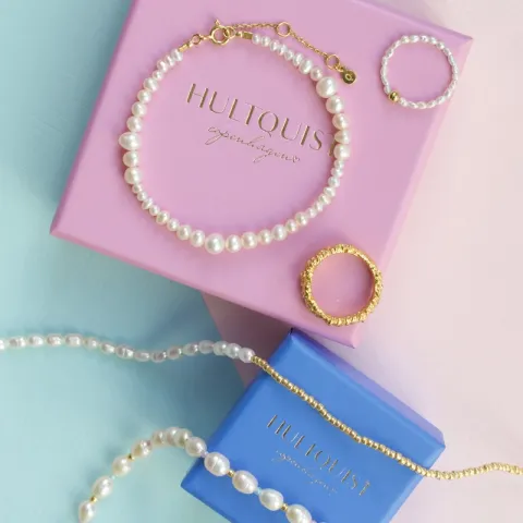 Hultquist Milkyway plain parel armband in verguld sterlingzilver