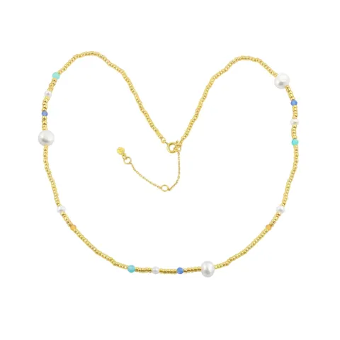 Hultquist Isabella parel ketting in verguld sterlingzilver kleurig  steen