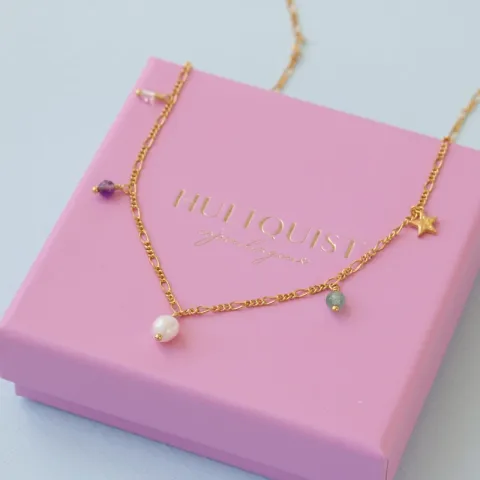 Hultquist Cosmo ster ketting in verguld sterlingzilver kleurig  steen
