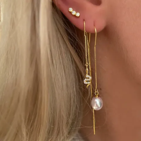 Nava Kiki lange parel ketting oorbellen in verguld sterlingzilver