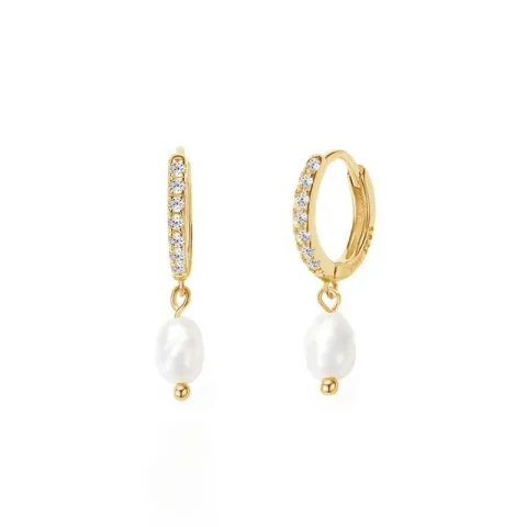 14 mm Nava Elsa parel creool in verguld sterlingzilver witte zirkoon
