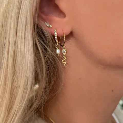 14 mm Nava Elsa parel creool in verguld sterlingzilver witte zirkoon