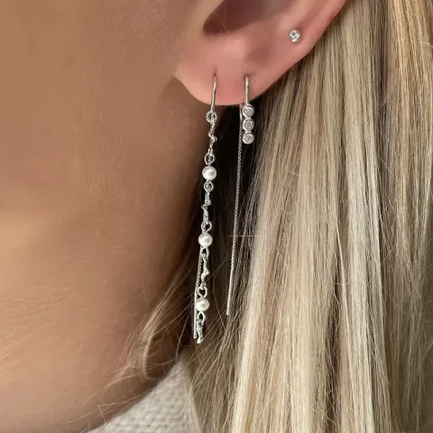 Nava Mara  lange parel ketting oorbellen in zilver