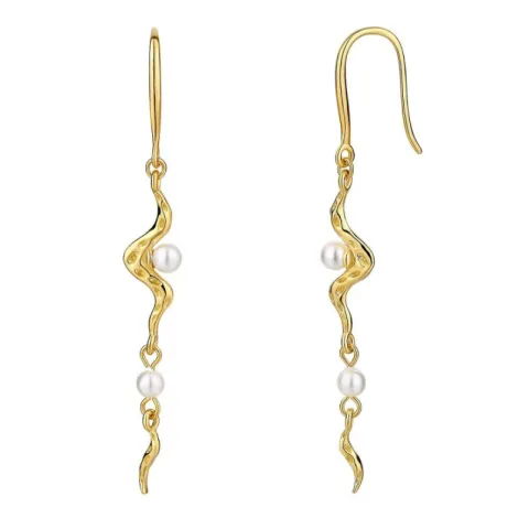 Nava Melody lange parel oorbellen in verguld sterlingzilver