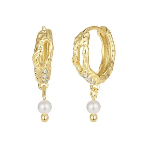 Nava Tasi parel creool in verguld sterlingzilver witte zirkoon