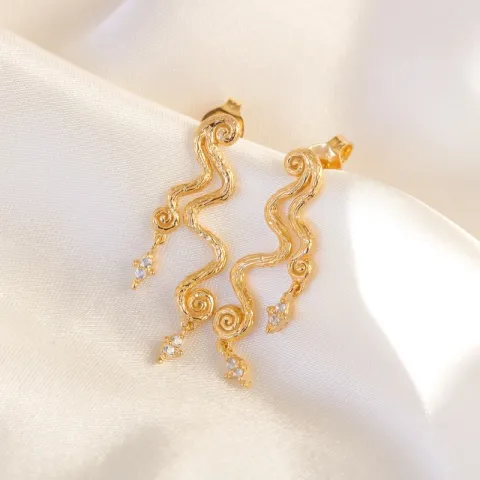 Studio Z Wave oorbellen in verguld sterlingzilver witte zirkoon